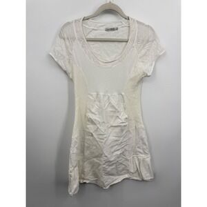 Maloka Mixed Media Mini Dress Womens 4 White Linen‎ Cotton Burnout Short Sleeve
